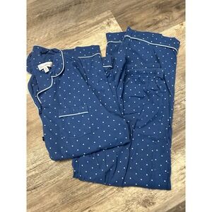 Pajamagram‎ Women's Medium Cotton Flannel Pajamas 2-Pc Blue Polka Dots